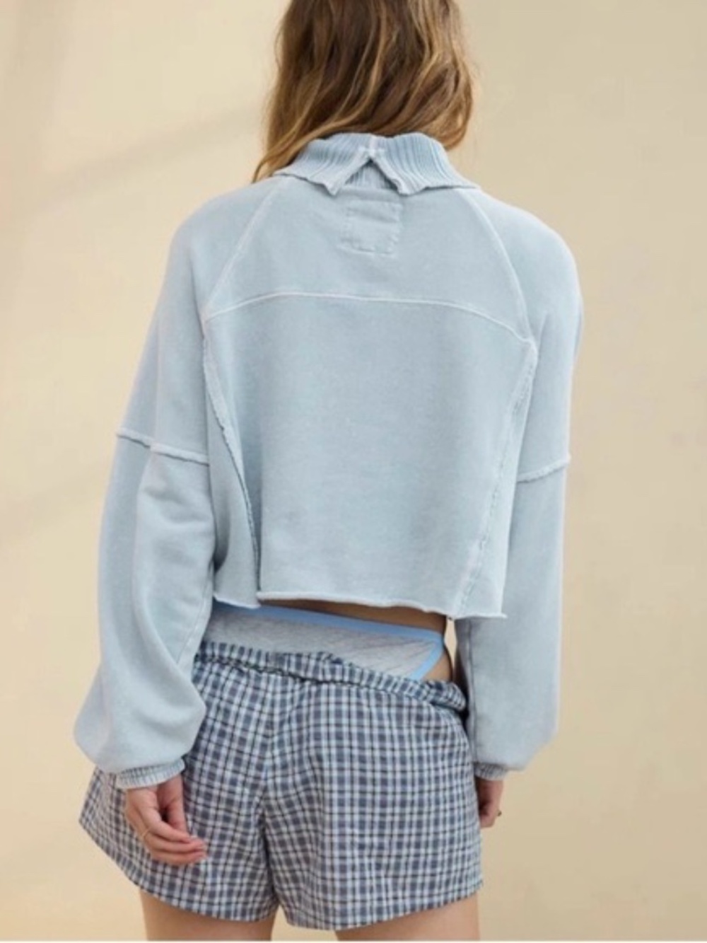 AERIE carolina light blue turtleneck Crop sweatshirt rib cuff size S